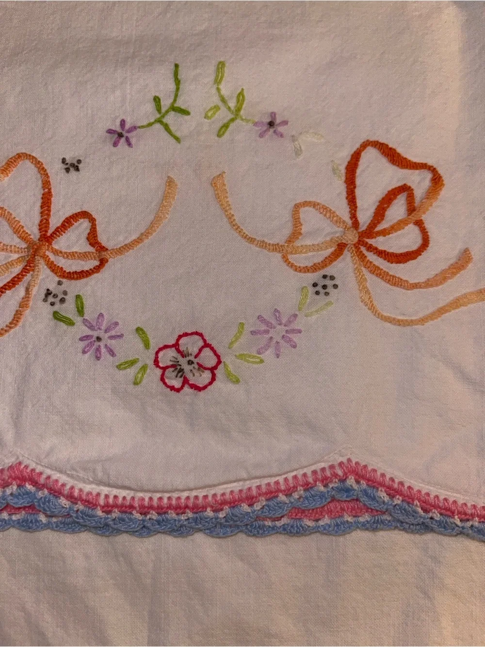 Vintage hand embroidered pillowcase set
